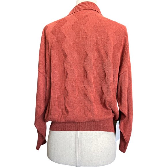 Callahan Revolve Textured Knit Sweater Collared Rust Fall LINEN Blend Pullover - Picture 5 of 8